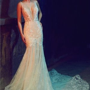 Deep V, Low Back Wedding Dress that Sparkles